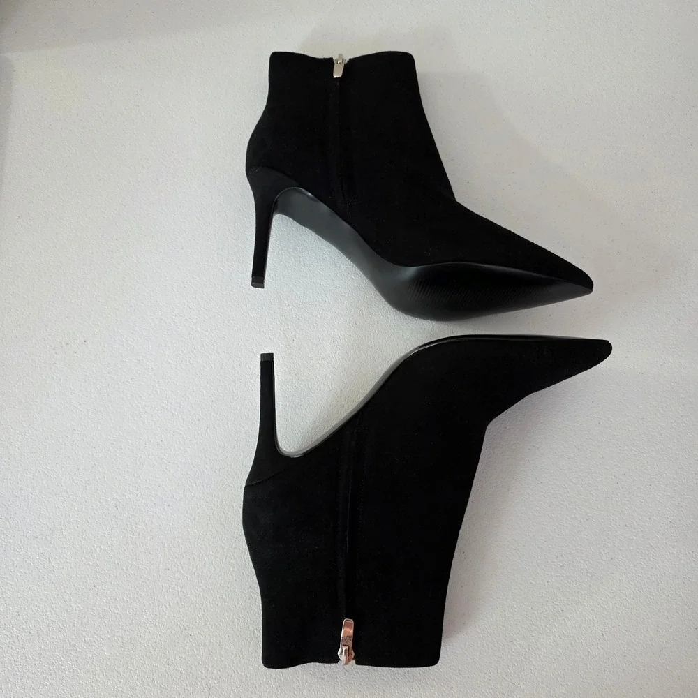 Nine West Fast Ankle Boots Women 8M Black Leather Suede Stiletto Pointed Toe